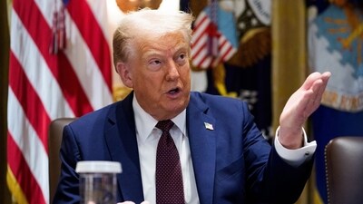 US President Donald Trump during a cabinet meeting at the White House in Washington, DC, US, on Tuesday, Aug. 26, 2025. (Bloomberg)