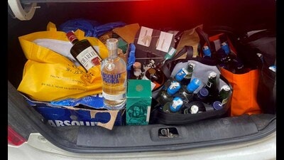 The seized liquor bottles in Ludhiana on Sunday. (HT Photo) The seized liquor bottles in Ludhiana on Sunday. (HT Photo)