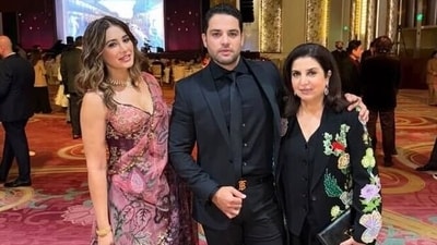 Nargis Fakhri and her husband Tony Beig pose with Farah Khan. Nargis Fakhri and her husband Tony Beig pose with Farah Khan.