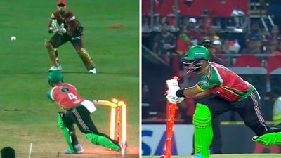 Shai Hope smashes his own stumps while attempting a reverse-scoop in the CPL. Shai Hope smashes his own stumps while attempting a reverse-scoop in the CPL.