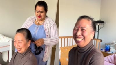 An Indian man captured his mother adorably putting a bindi on his Chinese mother-in-law. (Instagram/somysolanki) An Indian man captured his mother adorably putting a bindi on his Chinese mother-in-law. (Instagram/somysolanki)