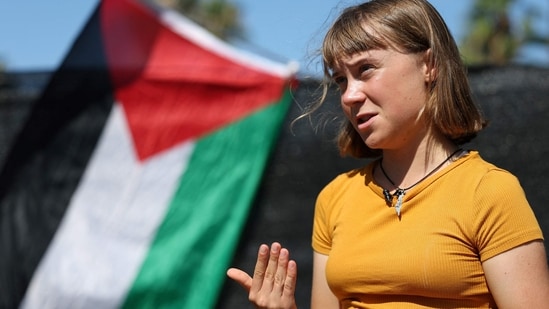 A flotilla carrying humanitarian aid and activists, including Swedish climate campaigner Greta Thunberg, is set to depart Barcelona on August 31 to try to "break the illegal siege of Gaza," organizers said. (AFP)