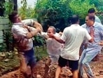 A video grab showing residents and the builder’s team clashing at Savitri Greens-2 society in Zirakpur on Sunday. (HT Photo)