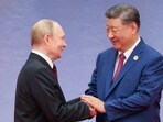 Chinese President Xi Jinping welcomes Russian President Vladimir Putin during a ceremony at the Shanghai Cooperation Organisation (SCO) summit in Tianjin, China.