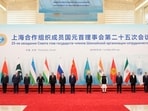 Leaders of SCO members nations pose during a photo session with Chinese President Xi Jinping, at the Meijiang Convention and Exhibition Centre in Tianjin, China.