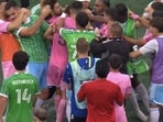 Inter Miami and Seattle Sounders players clash in a fiery post-match brawl. Inter Miami and Seattle Sounders players clash in a fiery post-match brawl.