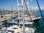 Sailboats from the Global Sumud Flotilla humanitarian expedition were seen preparing to set sail for Gaza at the port of Barcelona on August 30