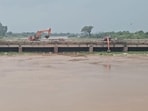 River Ghaggar in Sangrur in spate after heavy rains in the region on Monday. (HT Photo) River Ghaggar in Sangrur in spate after heavy rains in the region on Monday. (HT Photo)