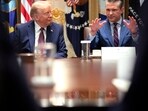 Defense Secretary Pete Hegseth sits next to President Trump during a cabinet meeting. Defense Secretary Pete Hegseth sits next to President Trump during a cabinet meeting.
