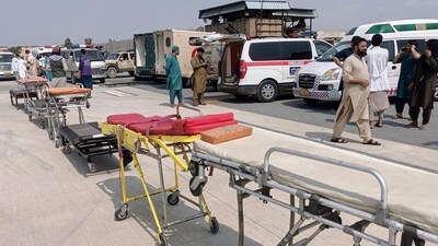 In this photo released by the Nangarhar Media Center, stretchers and ambulances are prepared to receive victims of an earthquake that killed hundreds and destroyed numerous villages in eastern Afghanistan. (AP) In this photo released by the Nangarhar Media Center, stretchers and ambulances are prepared to receive victims of an earthquake that killed hundreds and destroyed numerous villages in eastern Afghanistan. (AP)