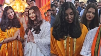 Aishwarya Rai and Aaradhya Bachchan seek lord Ganesha's blessings. Aishwarya Rai and Aaradhya Bachchan seek lord Ganesha's blessings.
