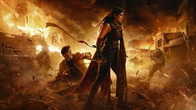 Naslen and Kalyani Priyadarshan in a still from Dominic Arun's Lokah: Chapter 1 - Chandra. Naslen and Kalyani Priyadarshan in a still from Dominic Arun's Lokah: Chapter 1 - Chandra.