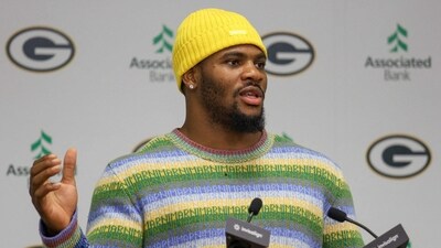 Former Dallas Cowboy Micah Parsons speaks to the media during a press conference, after being traded to the Green Bay Packers. (Getty Images via AFP) Former Dallas Cowboy Micah Parsons speaks to the media during a press conference, after being traded to the Green Bay Packers. (Getty Images via AFP)