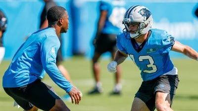 Carolina Panthers wide receiver Hunter Renfrow, right, runs a drill during practice at the team's NFL football training camp in Charlotte. (AP) Carolina Panthers wide receiver Hunter Renfrow, right, runs a drill during practice at the team's NFL football training camp in Charlotte. (AP)