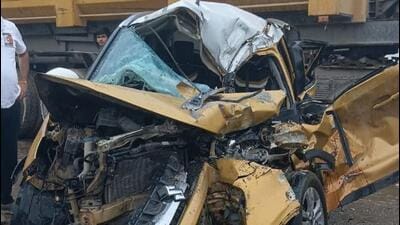 Police said the accident took place on a two-lane road in Rampur Fatehpur village near the Eastern Peripheral Expressway (EPE). The truck was moving at a slow speed, and the SUV was comparatively cruising at high speed. (HT Photos) Police said the accident took place on a two-lane road in Rampur Fatehpur village near the Eastern Peripheral Expressway (EPE). The truck was moving at a slow speed, and the SUV was comparatively cruising at high speed. (HT Photos)