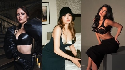 Jenna Ortega, Janvhi Kapoor and Kylie Jenner incorporating bullet bras in their ensembles. (Photos: Instagram) Jenna Ortega, Janvhi Kapoor and Kylie Jenner incorporating bullet bras in their ensembles. (Photos: Instagram)