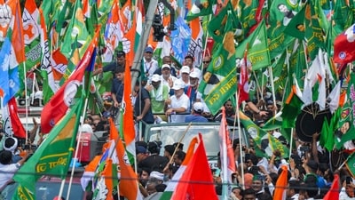 Congress leader Rahul Gandhi, RJD leader Tejashwi Yadav, and others, during a march marking the culmination of 'Vote Adhikar Yatra.' (PTI) Congress leader Rahul Gandhi, RJD leader Tejashwi Yadav, and others, during a march marking the culmination of 'Vote Adhikar Yatra.' (PTI)