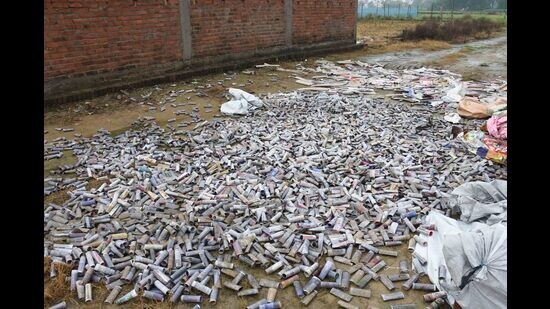 More firecrackers were seized from Behta near Lucknow on Monday (Deepak Gupta/HT)