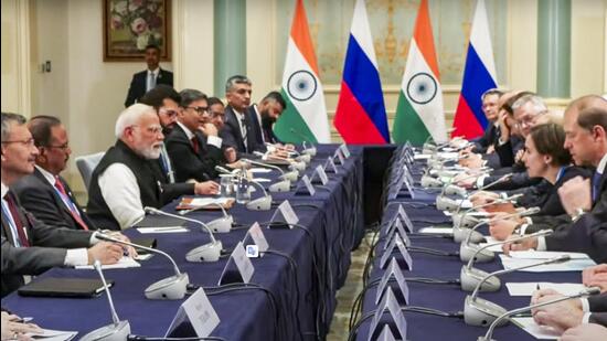 Prime Minister Narendra Modi and President Vladimir Putin met against the backdrop of souring India-US relations. (PTI)