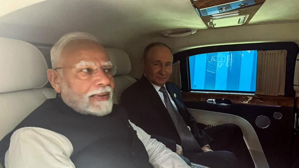 Prime Minister Narendra Modi and Russian President Vladimir Putin share a car together to the venue of their bilateral meeting, in Tianjin on Monday (ANI) Prime Minister Narendra Modi and Russian President Vladimir Putin share a car together to the venue of their bilateral meeting, in Tianjin on Monday (ANI)