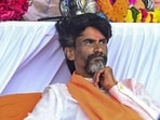 Activist Manoj Jarange-Patil during his indefinite hunger strike demanding Maratha reservation, at Azad Maidan, in Mumbai, on Friday. (PTI)