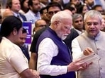 PM Narendra Modi with Union minister Ashwini Vaishnaw at Semicon India in Delhi on Tuesday. (ANI)