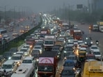 Vehicles stuck in a traffic jam along the Delhi-Gurugram expressway amid rainfall, in Gurugram, Monday, Sept. 1, 2025. Vehicles stuck in a traffic jam along the Delhi-Gurugram expressway amid rainfall, in Gurugram, Monday, Sept. 1, 2025.