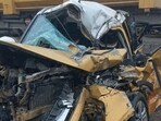 Police said the accident took place on a two-lane road in Rampur Fatehpur village near the Eastern Peripheral Expressway (EPE). The truck was moving at a slow speed, and the SUV was comparatively cruising at high speed. (HT Photos) Police said the accident took place on a two-lane road in Rampur Fatehpur village near the Eastern Peripheral Expressway (EPE). The truck was moving at a slow speed, and the SUV was comparatively cruising at high speed. (HT Photos)