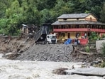 Restoration work is underway on flood-damaged Kullu Manali Highway due to continuous rain, in Kullu on Monday. (ANI) Restoration work is underway on flood-damaged Kullu Manali Highway due to continuous rain, in Kullu on Monday. (ANI)