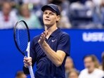 Jannik Sinner of Italy celebrates his victory over Alexander Bublik of Kazakhstan in the fourth round of the men’s singles at the US Open