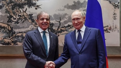 Russian President Vladimir Putin, right, and Pakistani Prime Minister Shehbaz Sharif pose for a photo prior to the talks at the Diaoyutai State Guesthouse in Beijing, China, Tuesday, Sept. 2, 2025. AP/PTI(AP09_02_2025_000317A) (AP) Russian President Vladimir Putin, right, and Pakistani Prime Minister Shehbaz Sharif pose for a photo prior to the talks at the Diaoyutai State Guesthouse in Beijing, China, Tuesday, Sept. 2, 2025. AP/PTI(AP09_02_2025_000317A) (AP)