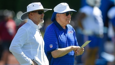 Buffalo Bills head coach Sean McDermott, left, and team owner Terry Pegula watch practice at the team's NFL football training camp, Wednesday, July 23, 2025, in Pittsford, N.Y. (AP) Buffalo Bills head coach Sean McDermott, left, and team owner Terry Pegula watch practice at the team's NFL football training camp, Wednesday, July 23, 2025, in Pittsford, N.Y. (AP)