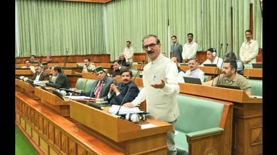 Chief minister Sukhvinder Singh Sukhu in the Himachal Pradesh assembly on Tuesday said that illegal mining operations were continuing under political protection in the Sujanpur area of Hamirpur district—despite the targeted stone crusher being officially shut down since last year. (HT Photo) Chief minister Sukhvinder Singh Sukhu in the Himachal Pradesh assembly on Tuesday said that illegal mining operations were continuing under political protection in the Sujanpur area of Hamirpur district—despite the targeted stone crusher being officially shut down since last year. (HT Photo)