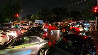 The rain caused traffic snarls everywhere in Delhi NCR. Vehicles were stuck in a traffic jam in Gurugram following rainfall. (PTI) The rain caused traffic snarls everywhere in Delhi NCR. Vehicles were stuck in a traffic jam in Gurugram following rainfall. (PTI)
