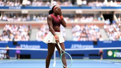 Coco Gauff of the United States reacts against Naomi Osaka of Japan during their Women's Singles Fourth Round match on Day Nine of the 2025 US Open (Getty Images via AFP) Coco Gauff of the United States reacts against Naomi Osaka of Japan during their Women's Singles Fourth Round match on Day Nine of the 2025 US Open (Getty Images via AFP)