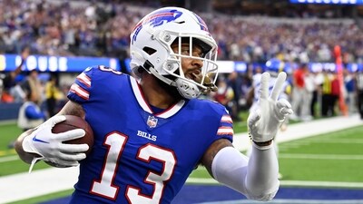 Buffalo Bills wide receiver Gabe Davis (13) makes a touchdown catch during the first half of an NFL football game against the Los Angeles Rams (AP) Buffalo Bills wide receiver Gabe Davis (13) makes a touchdown catch during the first half of an NFL football game against the Los Angeles Rams (AP)