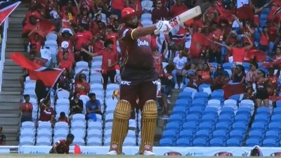Kieron Pollard scored 65 runs off 29 balls as Trinbago Knight Riders won the clash by 12 run (X Image) Kieron Pollard scored 65 runs off 29 balls as Trinbago Knight Riders won the clash by 12 run (X Image)