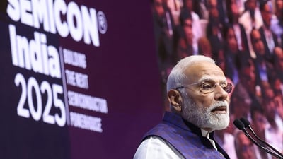 Prime Minister Narendra Modi at the SEMICON India 2025 event in New Delhi on Tuesday, 2 September 2025. (AFP) Prime Minister Narendra Modi at the SEMICON India 2025 event in New Delhi on Tuesday, 2 September 2025. (AFP)