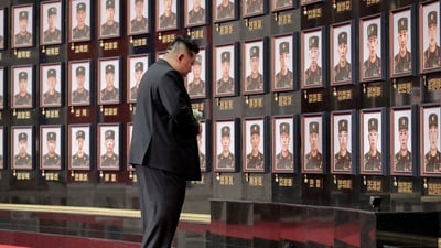 North Korean leader Kim Jong Un visits the memorial wall at a ceremony to award state commendations to the commander and combatants of the Korean People's Army's Overseas Operational Forces, who took part in military operations in Kursk Oblast of western Russia, (AFP) North Korean leader Kim Jong Un visits the memorial wall at a ceremony to award state commendations to the commander and combatants of the Korean People's Army's Overseas Operational Forces, who took part in military operations in Kursk Oblast of western Russia, (AFP)