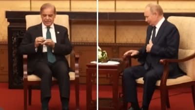 Pakistan PM Shehbaz Sharif meeting Russian President Vladimir Putin in China. (Screengrab) Pakistan PM Shehbaz Sharif meeting Russian President Vladimir Putin in China. (Screengrab)