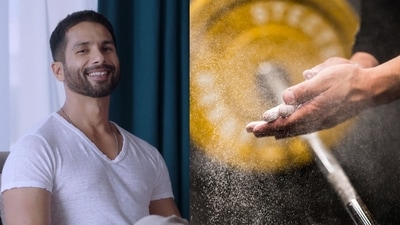Shahid Kapoor swears by dry chalk to improve his grip in the gym. (Instagram and Freepik) Shahid Kapoor swears by dry chalk to improve his grip in the gym. (Instagram and Freepik)