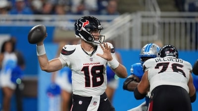 Houston Texans quarterback Graham Mertz (18) throws a pass against the Detroit Lions during the first half of a preseason NFL football game Saturday, Aug. 23. (AP) Houston Texans quarterback Graham Mertz (18) throws a pass against the Detroit Lions during the first half of a preseason NFL football game Saturday, Aug. 23. (AP)
