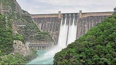 The inflows into the Bhakra stood at 1.07 lakh cusecs, while 56,000 cusecs of water is being released downstream through the dam’s turbines and spillway gates. (HT File) The inflows into the Bhakra stood at 1.07 lakh cusecs, while 56,000 cusecs of water is being released downstream through the dam’s turbines and spillway gates. (HT File)