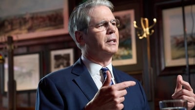 Treasury Secretary Scott Bessent interviews with Fox News during a visit to Martin's Tavern, Monday, Sept. 1, 2025, in the Georgetown neighborhood of Washington. (AP)