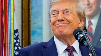 U.S. President Donald Trump smiles as he attends an event to announce that Space Force Command will move from Colorado to Alabama. (REUTERS)