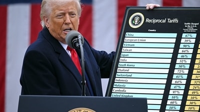 President Donald Trump holds a chart as he delivers remarks on reciprocal tariffs at the White House in Washington, April 2. President Donald Trump holds a chart as he delivers remarks on reciprocal tariffs at the White House in Washington, April 2.