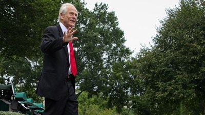 Peter Navarro, White House senior counselor for trade and manufacturing, arrives to speak to members of the media outside the White House in Washington. (Bloomberg/File)