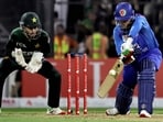 Pakistan in action against Afghanistan in Sharjah. Pakistan in action against Afghanistan in Sharjah.