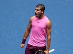 Carlos Alcaraz celebrates a point during his win over Jiri Lehecka. Carlos Alcaraz celebrates a point during his win over Jiri Lehecka.