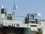 A U.N. peacekeeper of the United Nations Interim Force in Lebanon (UNIFIL) stands at his post in the village of Markaba, near the border with Israel, southern Lebanon, 
